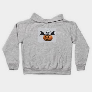Halloween scary skeleton with bat wings and horror pumpkin Kids Hoodie